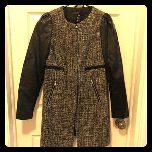 Tweed and faux leather coat